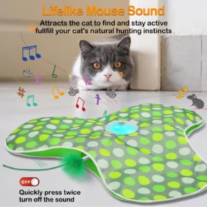 Smart Cat Toys Interactive Hide and Seek Cat Toy with Mouse Squeaky Motion Activated Moving Concealed Feathers Kitten Teaser Toy