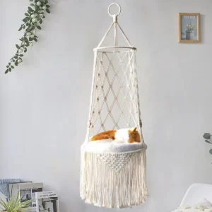 Winter Cat Window Perch, Cat Hammock for Wall with Hand Woven Ropes, Foldable Cat Beds for Indoor Cats Basket Swing