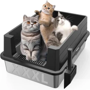 XXXL Stainless Steel Litter Box,Extra Large 28" L x 20" W Metal Litter Box for Big Cats & Multiple Cats with High Sided