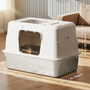 Cat Litter Box Litter Box Cat AccessoriesSteel Litter Box With Lid, Enclosed Covered Cat Litter Box For Multiple Cats, AntiLeak