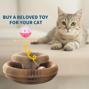 Ultimate indoor interactive mental and physical exercise cat toy, foldable cardboard scratching post