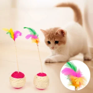 Feather Blanket Ball Pet Cat Toy Colorful Grinding Claw Interactive Play Ball Cat Toy Sisal Shuttlecock Ball