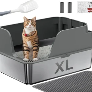 Stainless Steel Cat Litter Box, Extra Large Splash-proof & Leak-proof Litter Box Suitable for Large Cats