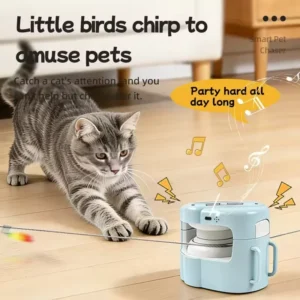 Automatic Cat Chaser Toy Remote Control Adjustable Speed with Bird Sound 2 Fixing Methods Interactive Pet Teaser for Indoor